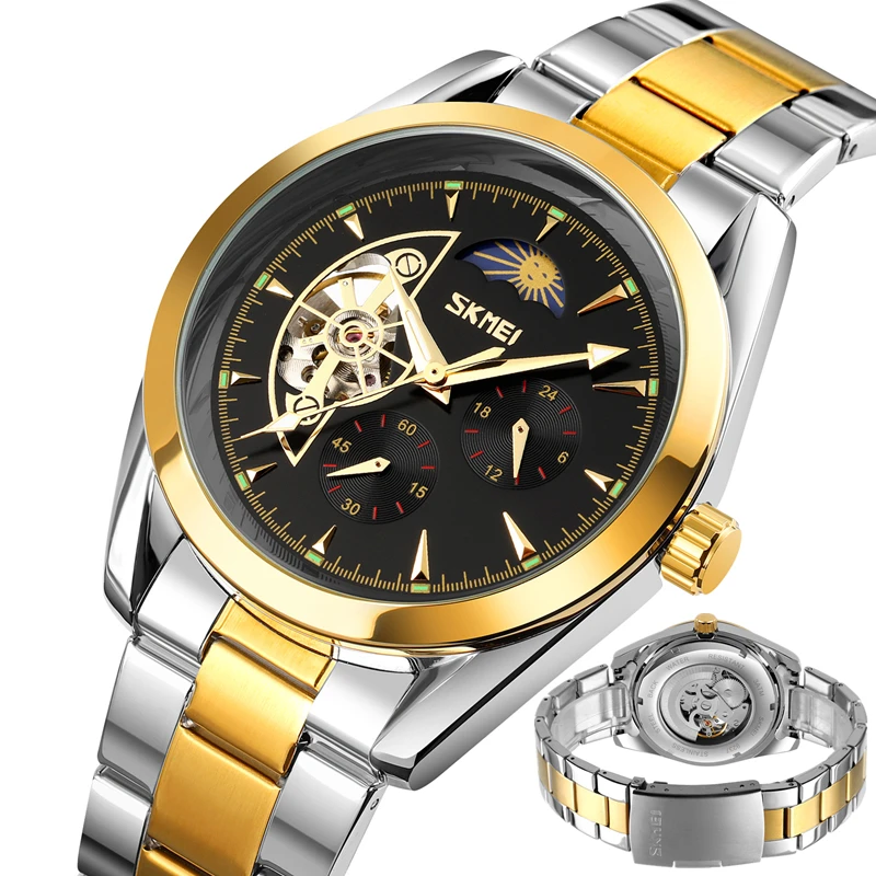 

SKMEI 9237 Men Luxury Stainless Steel Luminous Watches Automatic Moon Phase Mechanical Wristwatch