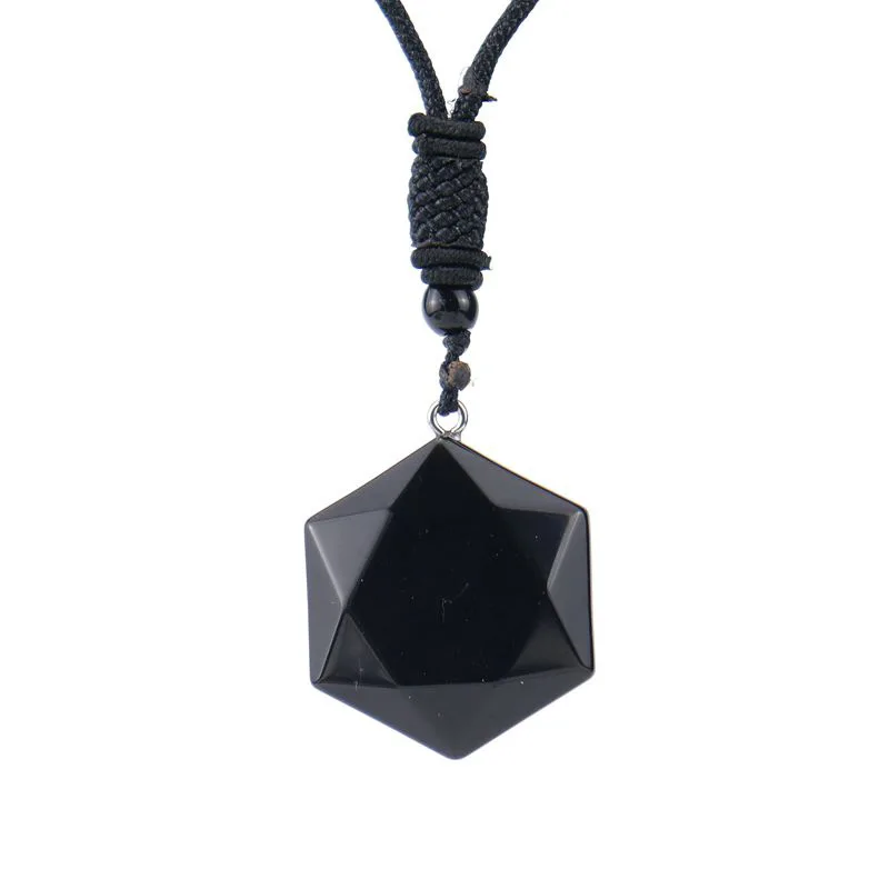 

Natural Stone Obsidian Hexagram Pendant Necklace Lucky Energy Amulet Black Obsidian star of david necklace