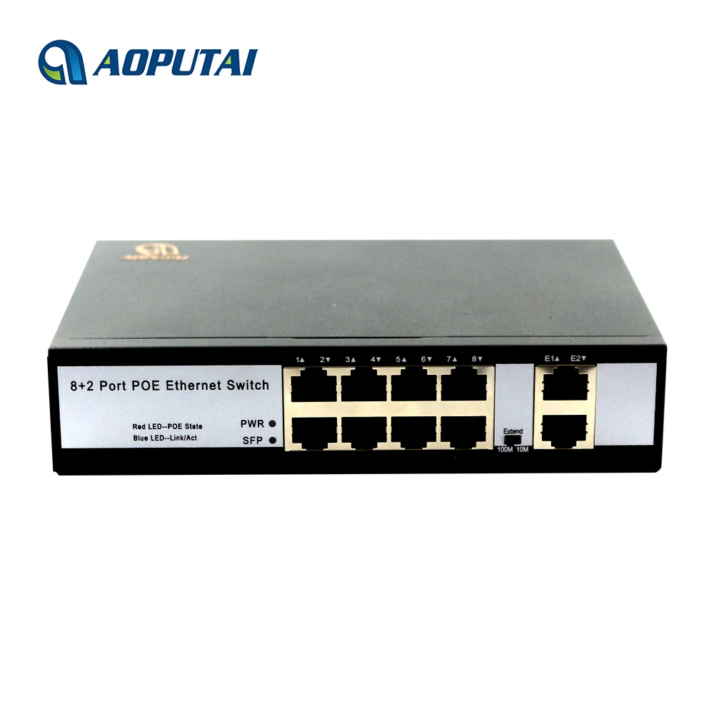 

8 port poe + 2 uplink poe switch 48v extender 250meter IEEE802.3af/at standard poe network switch
