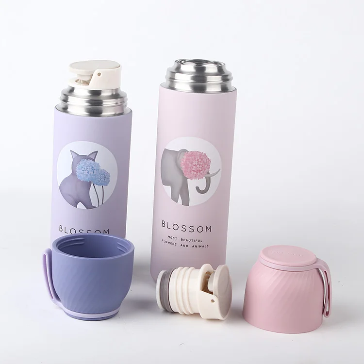 

New 304 stainless steel drinking thermos cup student sports water bottle portable flower children drinking straw insulated cup, Customized