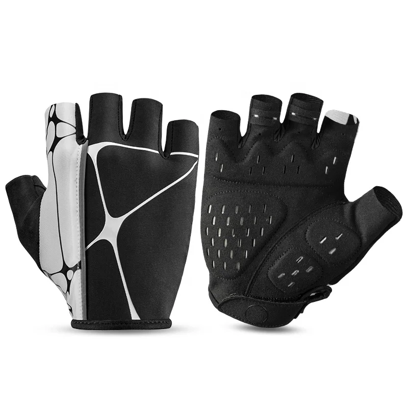

OEM Half Finger Reflective Cycling Gloves MTB Bike Gloves Thickened Silicone Shock-absorption Sports Gloves, Black