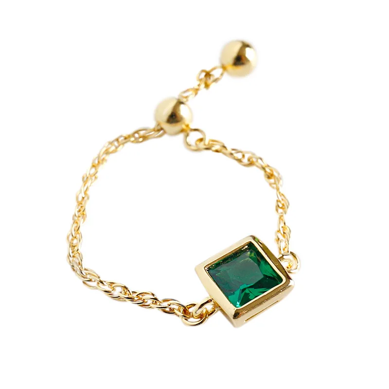 

Fashion Korea 925 sterling silver square CZ 18k gold link chain  rings