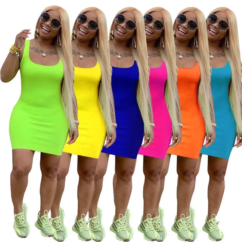 

D2010 In Stock Hot Sales Sleeveless Bodycon Knitted Dress Casual Women Clothing Dresses Ladies Dresses, As show