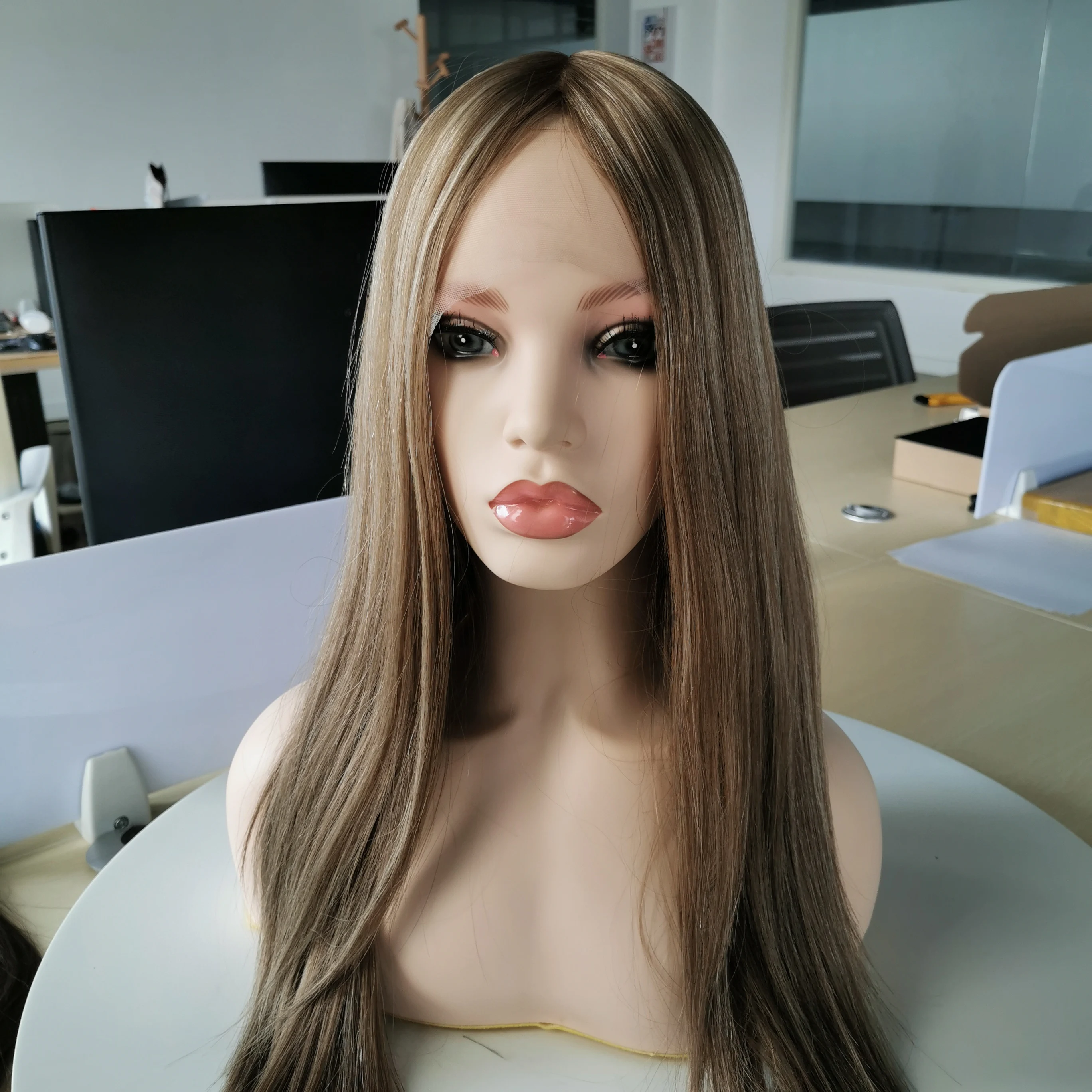 

Dropshipping Blonde Hilight Balayage Brazilian European Human Hair Jewish Wig Kosher Wigs Lace Front
