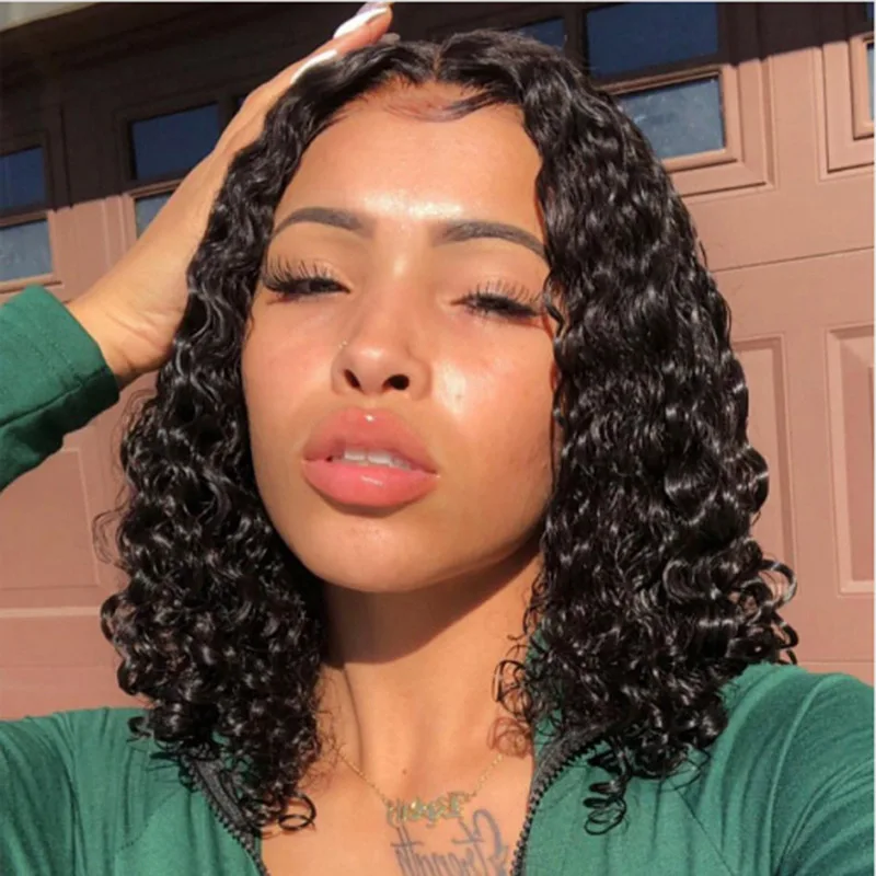 

Overnight Delivery Curly Cuticle Aligned Closure Brazilian Bob Virgin Frontal For Black Women Lace Front Human Hair Wigs, Natural color lace wig