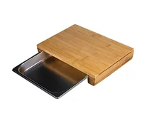 

Eco friendly Large Bamboo Cutting Board with Sliding Stainless Steel Tray/Drawer - Easy Food Prep for Kitchen