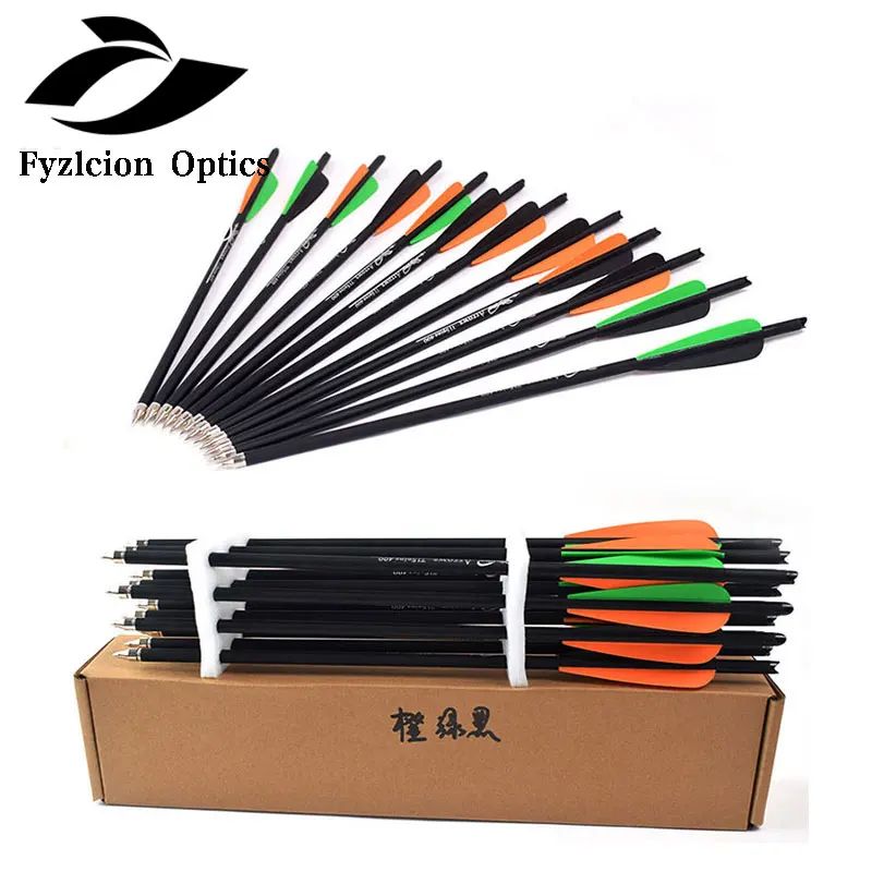 

Hunting Shooting Crossbow Carbon Arrow 16/20 Inches Spine 400 with Orange Green Black Feather for Crossbow Archery