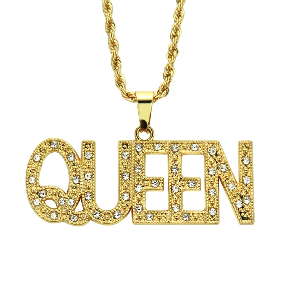 

Women's Statement Queen Word Shining Letter Pendant Necklaces with Rope Chain