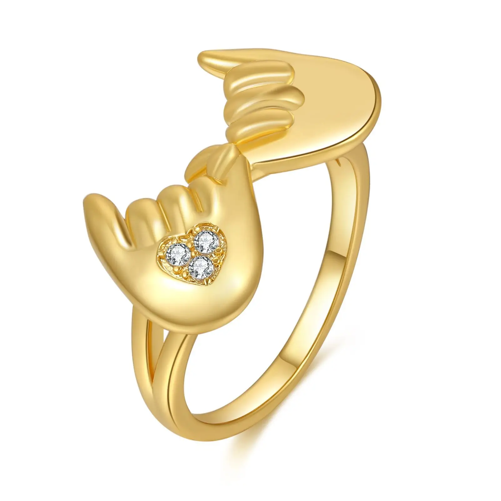 

New MOM Ring Jewelry 18K Gold Zircon Light Luxury Love Heart Hand Finger Ring, Gold color