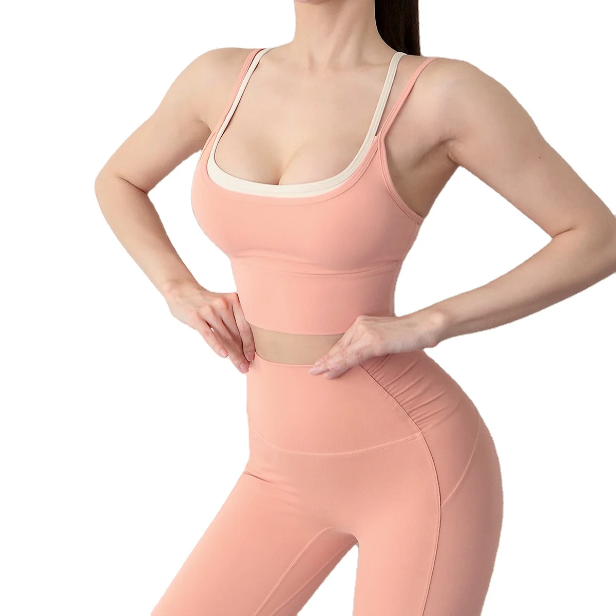 

Customized Logo Workout Clothes Gym Wear Womens Gym Fitness Color Patchwork Yoga Bra And Legging Pants Set, As pictures
