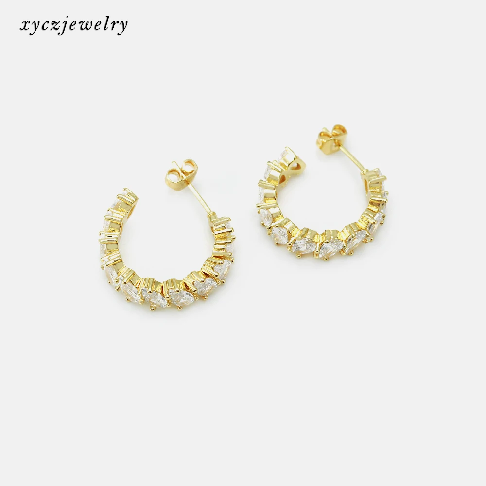 

White Zircon hoop Earrings white zircon 18K Gold Plated Jewelry hoop Aretes., Picture