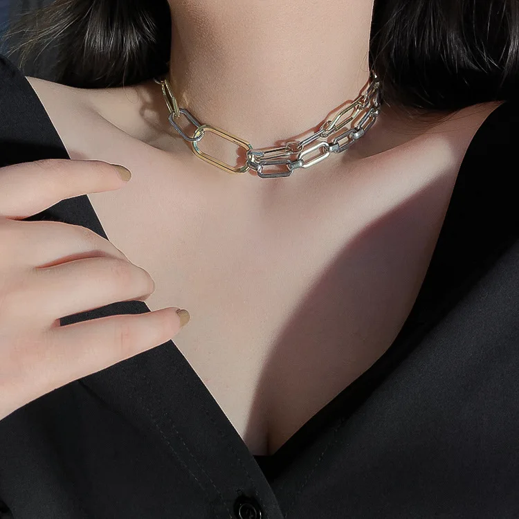 

danyuan two color tone mix design choker necklace chunky statement choker necklace link circle choker necklace, Picture