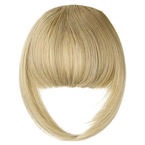 

French Bang Clip in Thick Natural Full Front Neat Bangs Straight Fringe Bang with Temples One Piece Hairpiece Ash Blonde