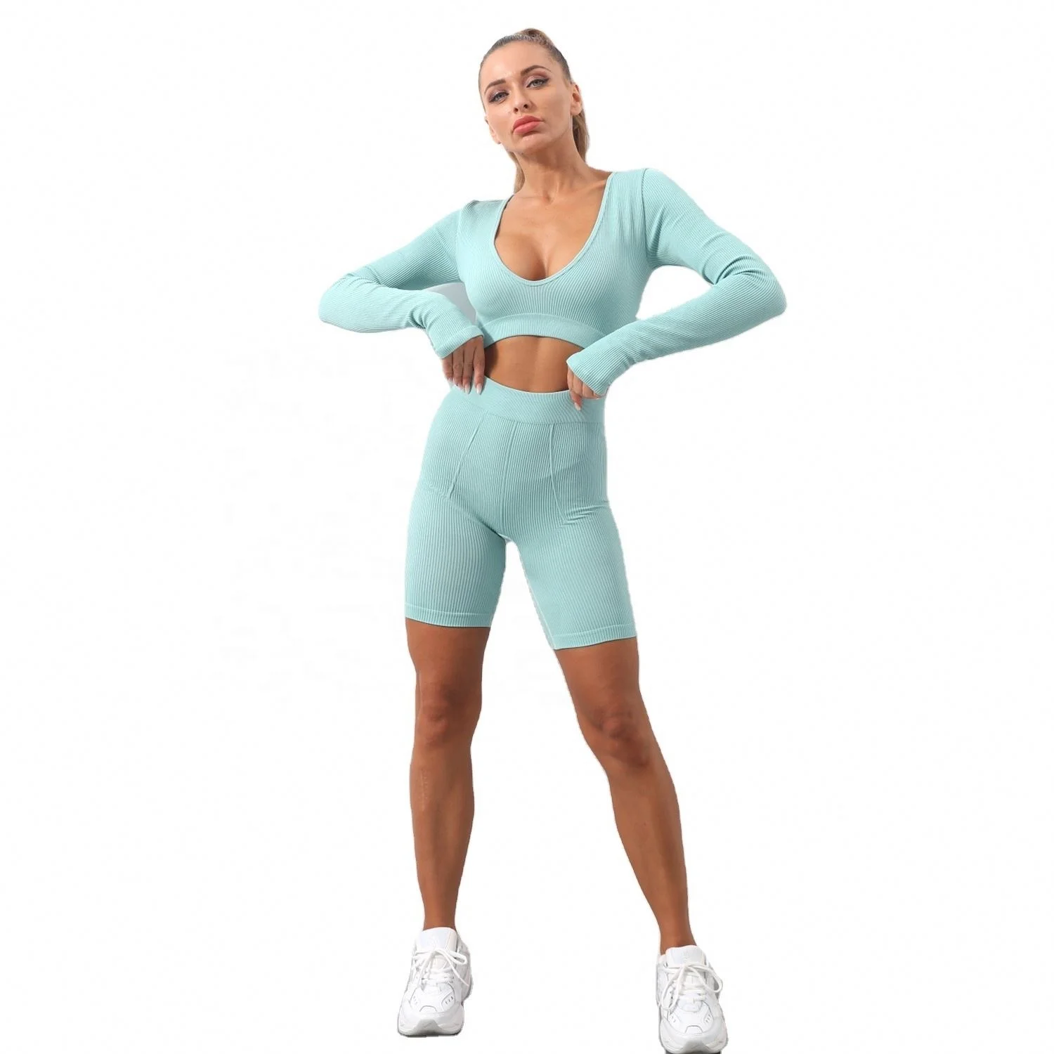 

Tiktok Hot Sale Workout Sports Bra And Leggings Sexy Running Wear Two Pieces Gym Breathable Seamless Yoga Set, Customized colors