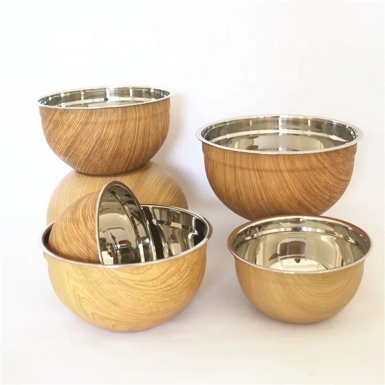 

Steel bowl Kitchen Accessories Fruit Salad Bowl Stainless Steel Mixing Bowls, Silver+ red