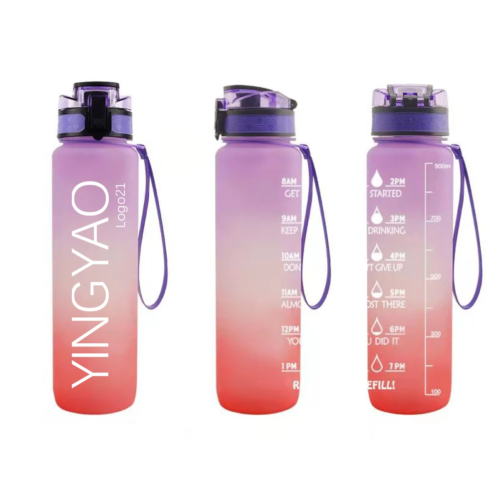 

High Quality Flip Top Frosted Personalized 1000ml 1l 32oz 32 oz BPA Free Tritan Sport Motivational Water Bottle With Time Marker, Custom