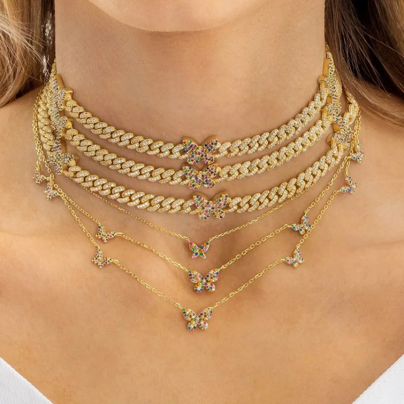 

INS Hot Sale Multicolor Butterfly Necklace Women Jewelry Designers Necklaces Color Retention 18K Choker Collar, Colors