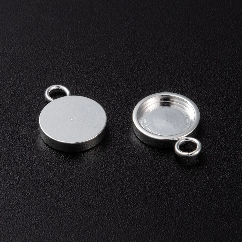 

PandaHall Tray 12mm Stainless Steel Flat Round Pendant Cabochon Settings, Silver