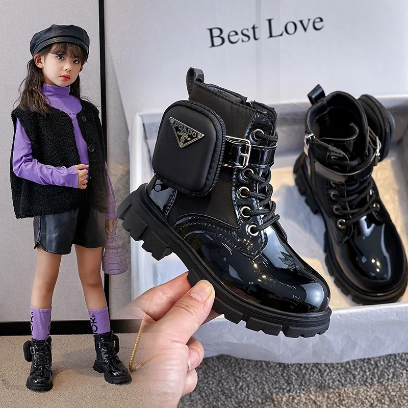 

Shangzhou OEM Bottes pour femmes 2021 Autumn British Style Plush Fashion Children's Boots, Black