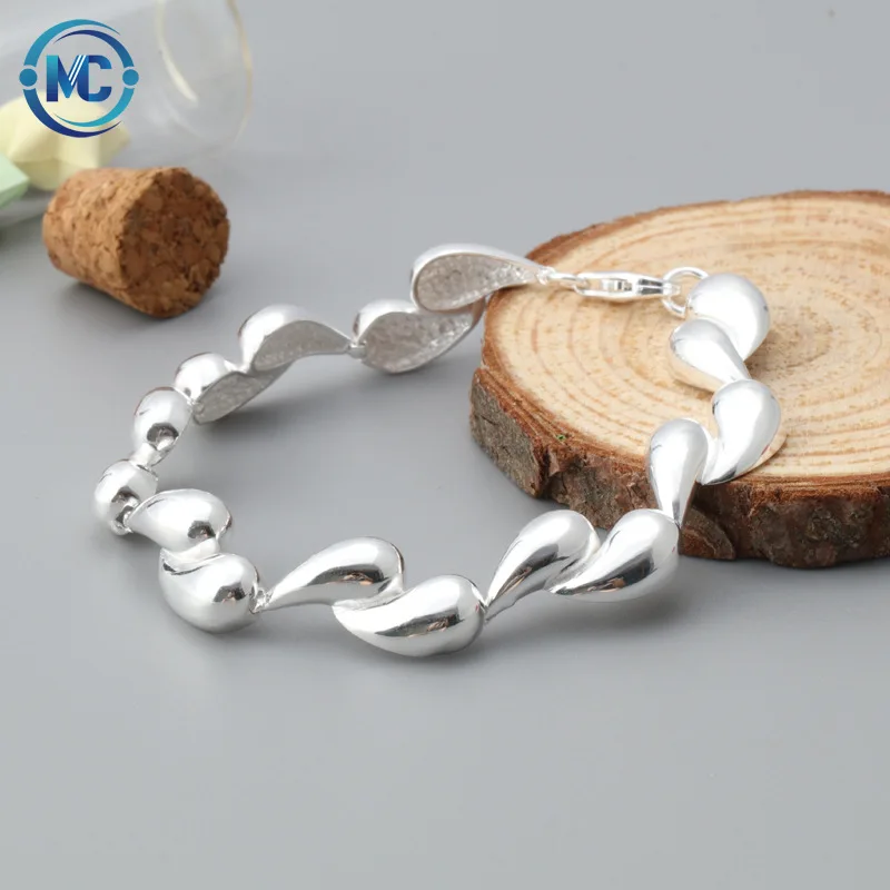 

Beautiful Fashion Simple S925 Sterling Silver Geometric Drop-Shaped Bracelet for Girls Charm Korean Style Bracelet All-Match, Silver color