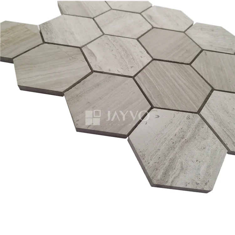 Art Design Hexagon Polish Light Wooden Grain Polish Marble Mosaic Tile Factory Direct Price Chinese Stone