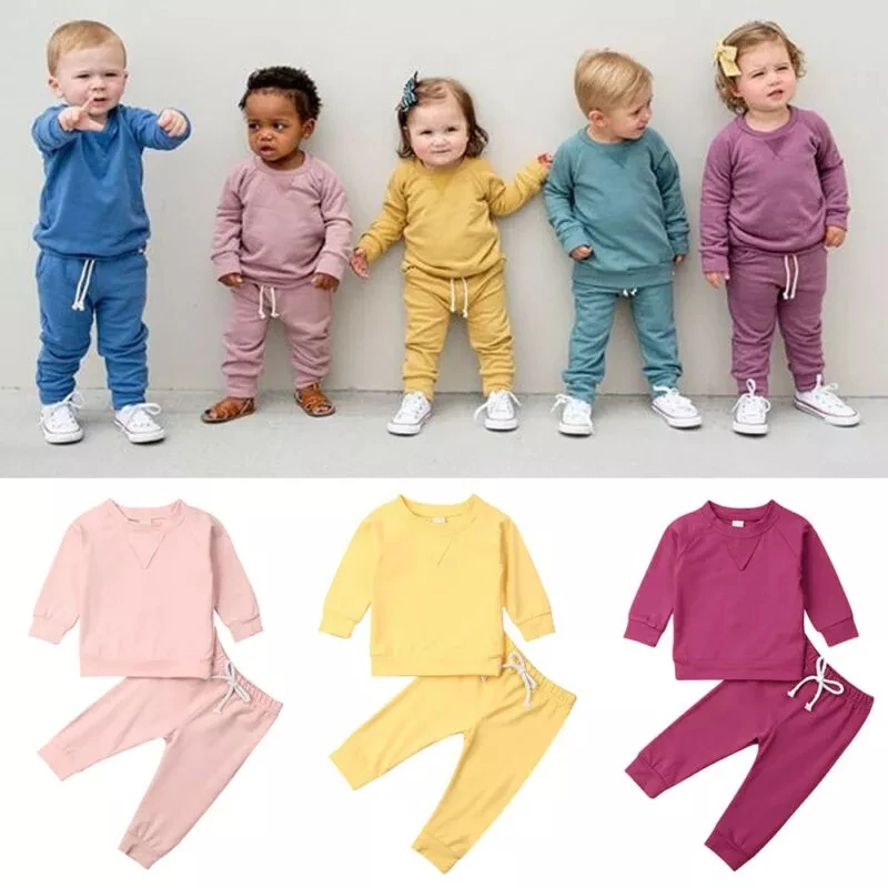 

toddler boys clothing sets Baby Girl Boy Unisex Solid Tracksuit Outfits Long Sleeve Top+Pant Set Clothes 2Pcs Kids Clothing