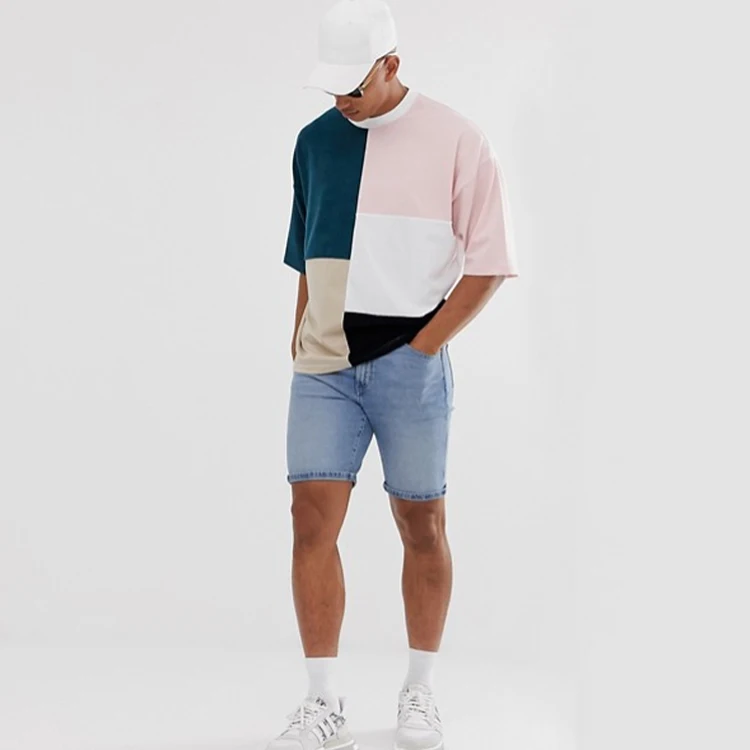 

Towelling Patchwork Color Block Oversized T Shirt