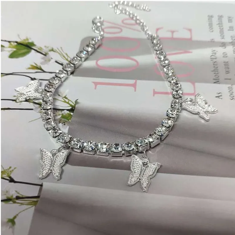 

Trendy fashion jewelry bracelet handmade rhinestone butterfly anklet for girls 21524, Photo shows