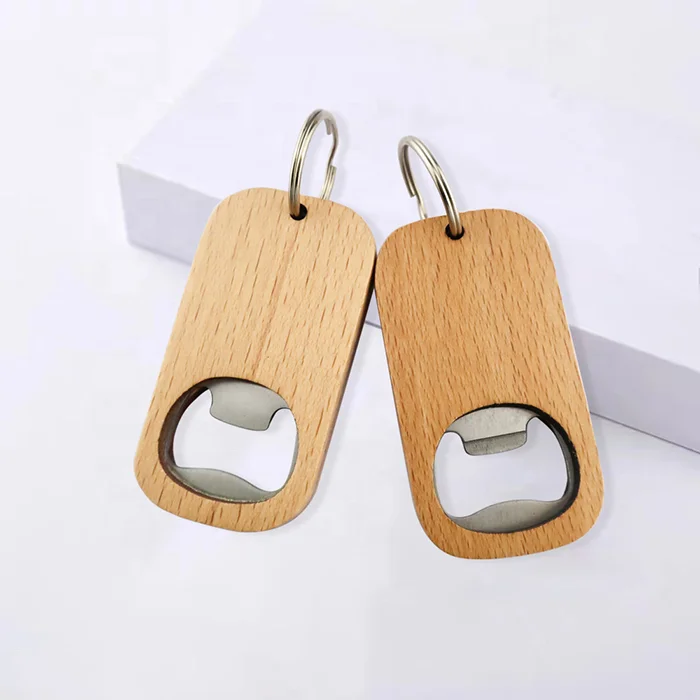 

wholesale blank wood beer bottle opener tool keychain custom logo