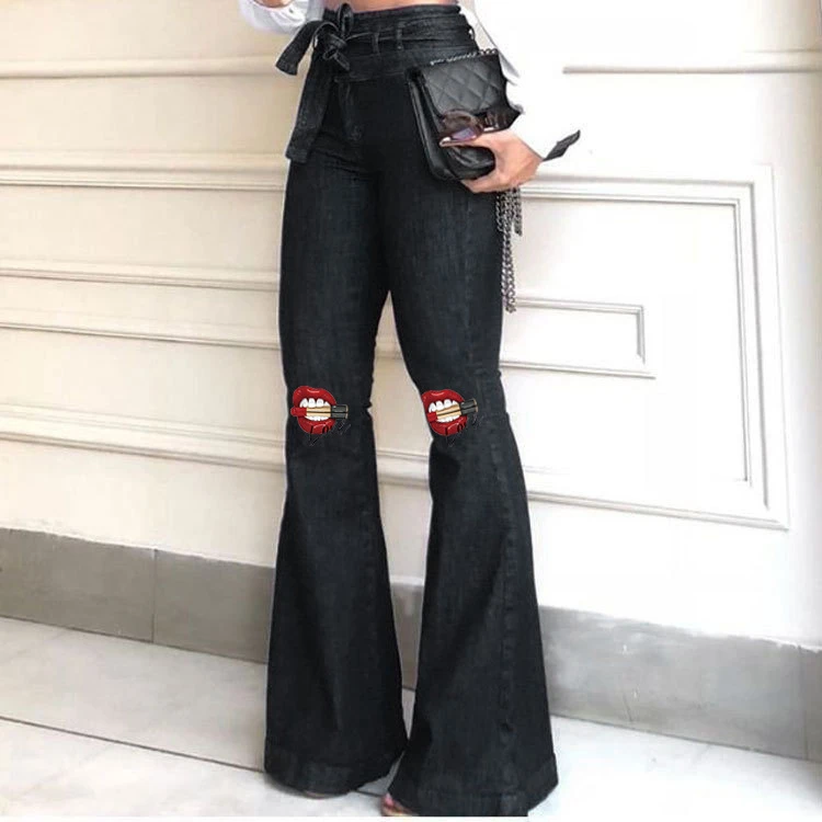 0102916 Best Seller Women Fashion Clothing High Waist Elastic Denim Pants Women Flare Jeans Pants