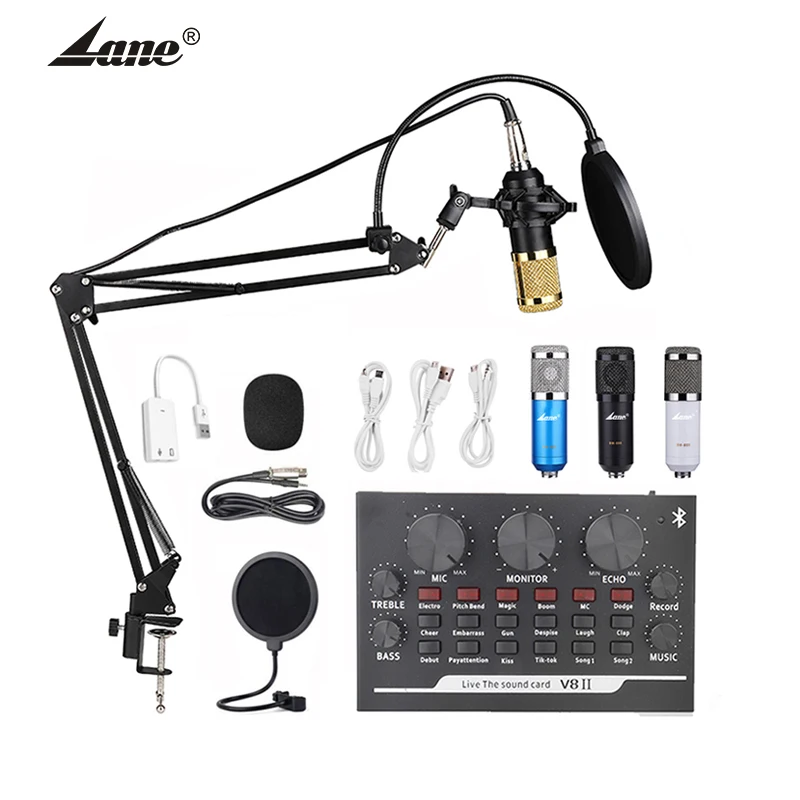 

lane V8s Sound Card Live Recording Condenser Microphone Set