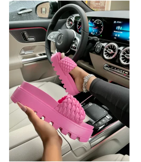 

Designer spring PVC for ladies outdoor footwear platform sandals adult braided heel print luxurywomen mules slippers, Picture