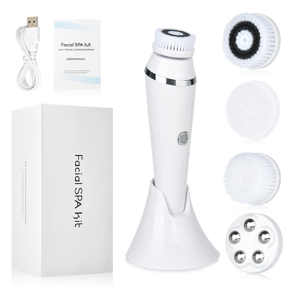 

support dropshpping IPX7 waterproof private label face pore deep cleaner electronic silicon facial cleaning brush, White, customized color