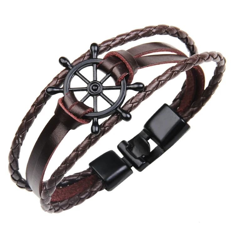 

Custom Fashionable Creative Ship Rudder Men Bracelet Jewelry Handmade Leather Bracelet for Man, Picture