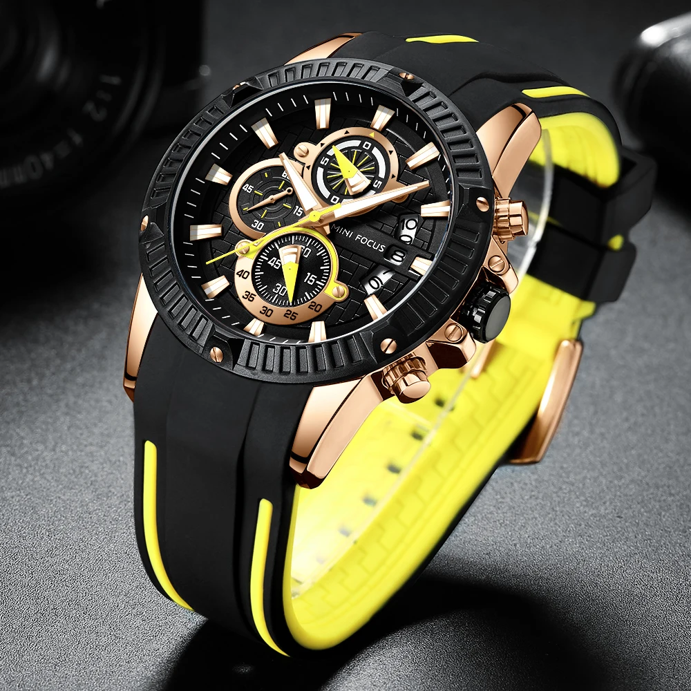 

MINI FOCUS Watches Men Wrist Chronograph Watch Waterproof Silicone Strap Sport Wristwatch Clock MF 0244G Gift