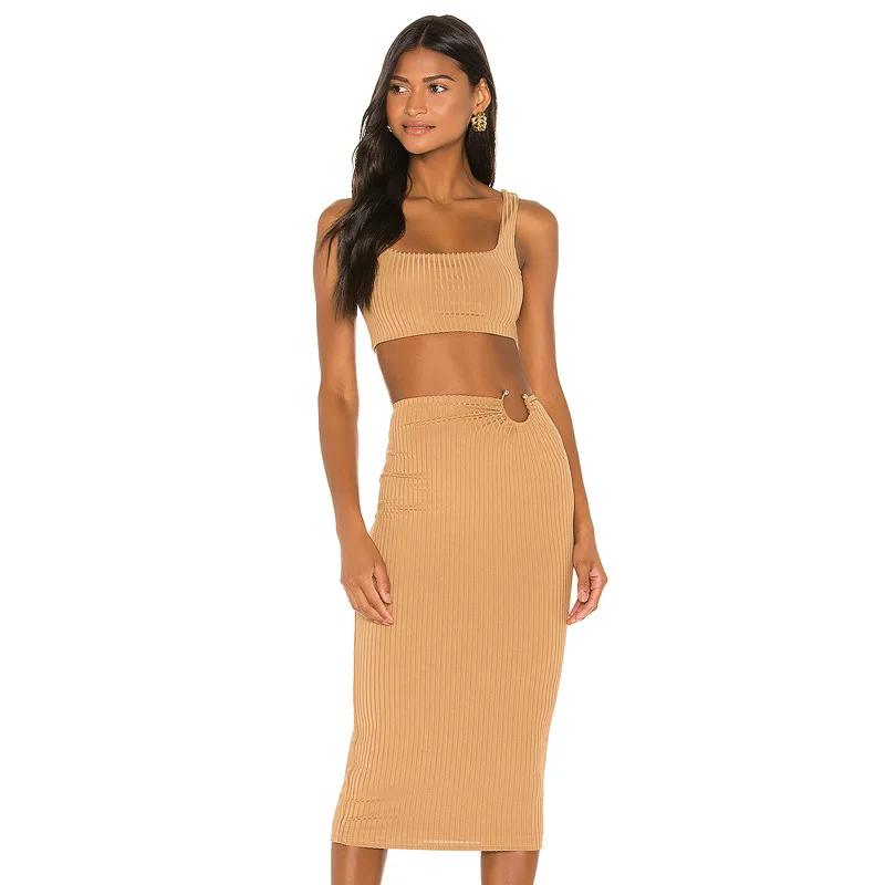 

2020 New arrivals women Knitted top bra and skirt bodycon sexy two piece set women ladies clothing