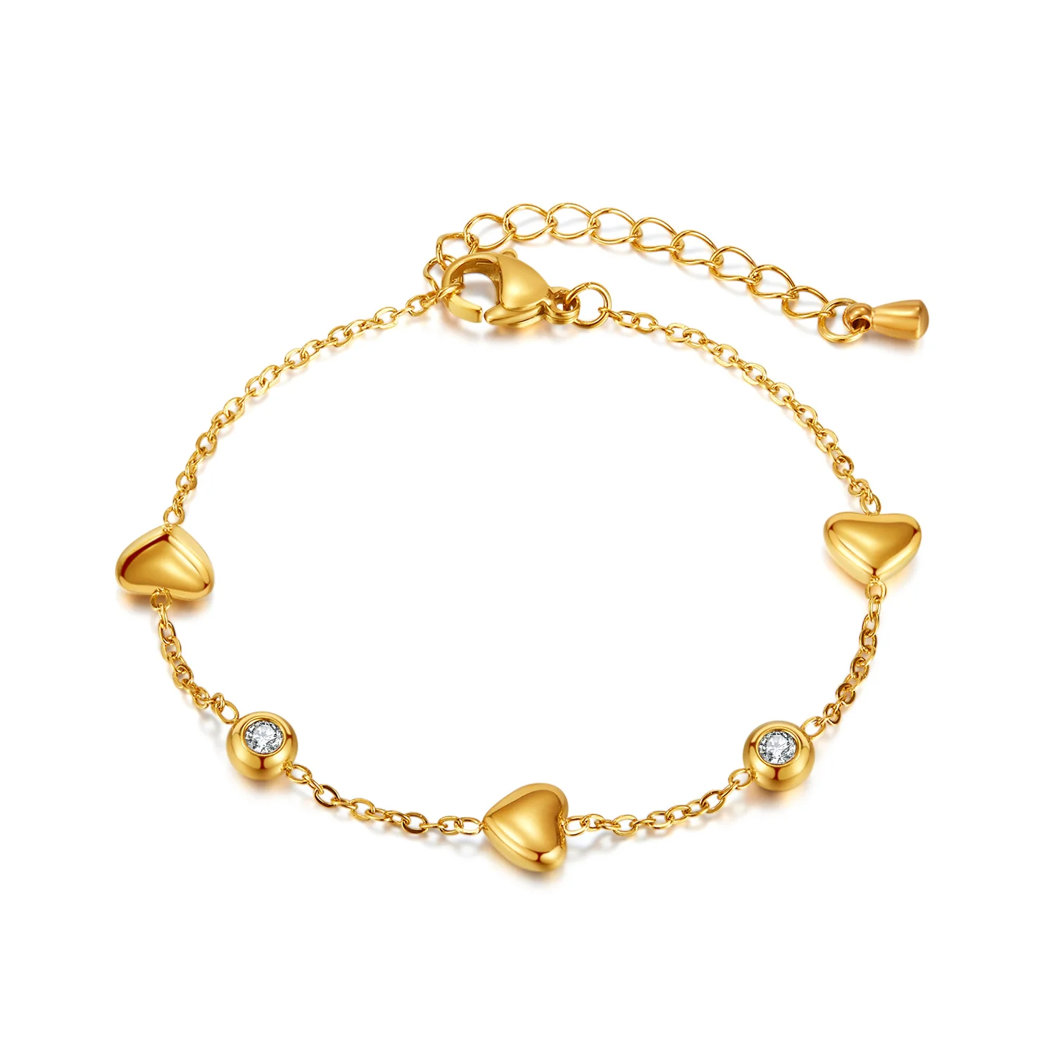 

Hot jewelry Selling Delicate heart shaped 18K Gold Plated Stainless Steel Chain Bracelet Women