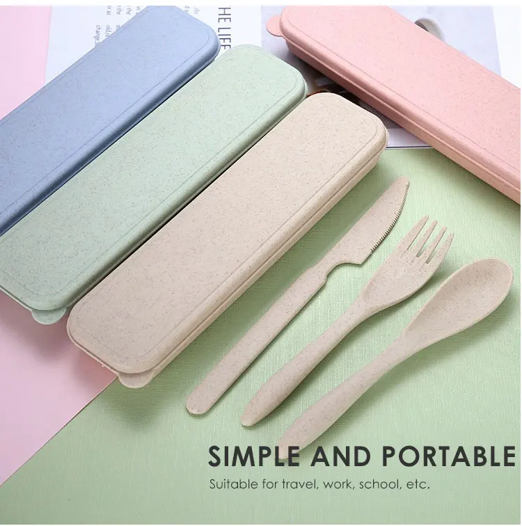 Plastic Cutlery Packaged Pp Straw Tea Spoon Reusable Fork Knife And Set Baby Natural Resuable Forks Wheat Fiber Tableware