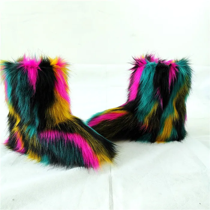 

Factory Direct Wholesale faux fur boot set white snow boots fur boots with fur hat