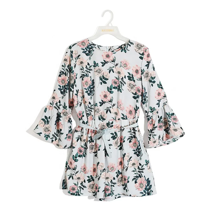 
Quality assurance fashion custom printed long sleeve summer floral short womens one piece rompers ladies 