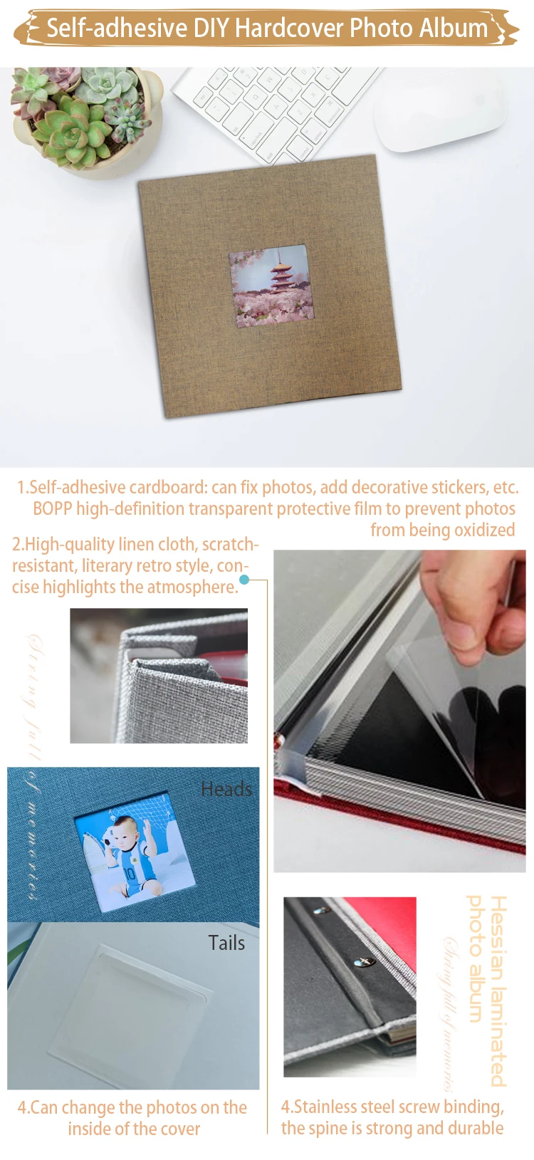 Custom Hardcover Window Scrapbook Self-adhesive Baby Photo Album Spiral Creative DIY Blank Photo Album 4x6 Wedding Scrapbook