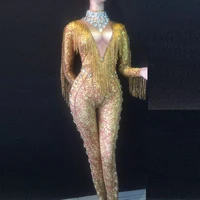 

Women Sexy Rhinestone Bodycon Tassel Clubwear Ladies Fashion Printed Slim Party Show Jumpsuit Romper
