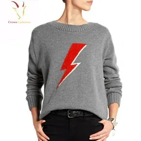 Ladies Intarsia Knitting Gray Cashmere Sweater Custom Design Sweater