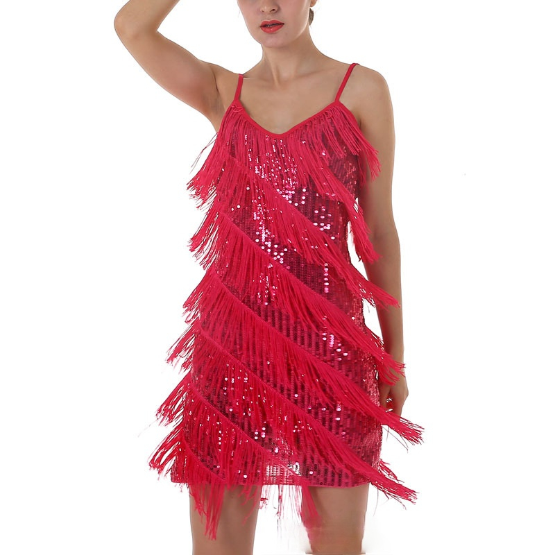 

Latin Dance Dress Sexy Tassel Skirt Fringe Latin Dance Costumes For Women Sleeveless Sling Sundress Cha Cha Samba Rumba Dance