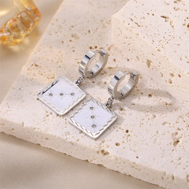 

Sparkling Star Design Diamond Accent Square Pendant Stainless Steel Non Tarnish Earrings