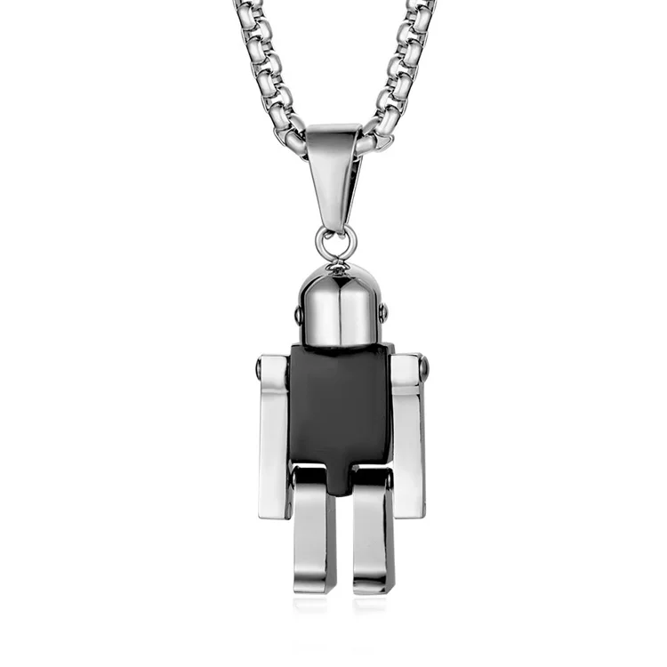 

Hip Hop Cute Titanium Steel Robot Sweater Chain Cartoon Retro 326L Stainless Steel Movable Robot Pendant Necklace