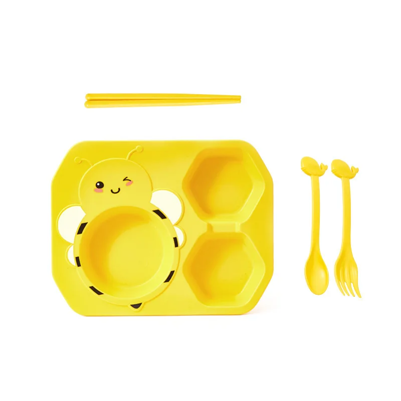 

Wholesale Cartoon Bee Bowl Plate Set Baby Divided Grid Plate Silicone Plates For Baby, As picture