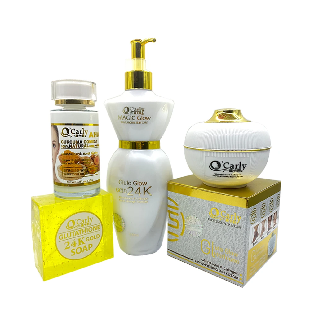 

O'Carly Private Label Organic Gluta Magic Glow With Kojic Acid 24K Soap AHA Serum Whitening Skin Care Set