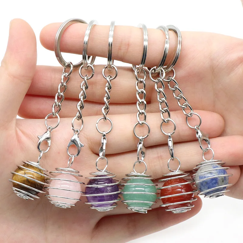 

Wholesale natural crystal mini ball key chain healing mini sphere hanger room decoration