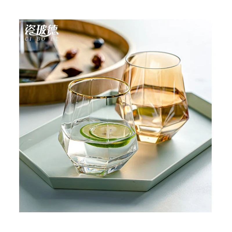 

Custom Glass Drink Cup Gold Rim Clear Electroplating Cup Glass Water Juice Cola Drinking Set Glass Cup Drinking, Customized color